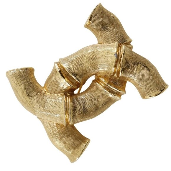 CHANEL Bamboo COCO Mark Brooch vintage Plated Gold 35.0g Women - Picture 1 of 11